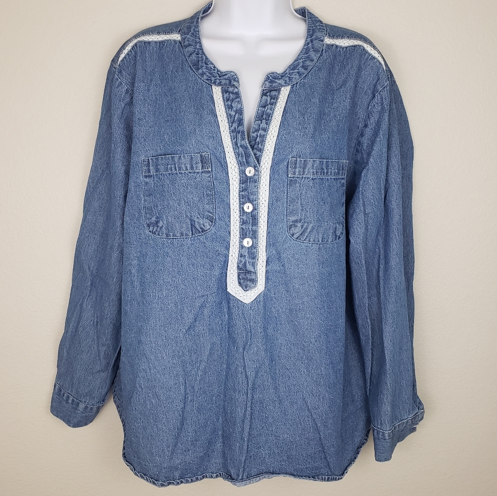 Vintage Vermont Country Store Denim And Lace Top Women's Size 2X